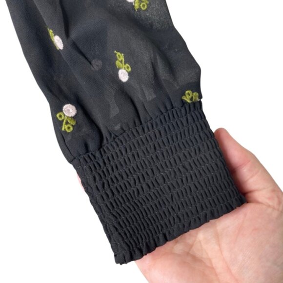 CABI | Black Sheer Long Sleeve Embroidered Mock Neck Floral Blouse | Size S - Picture 3 of 10